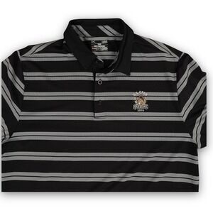 Under‎ Armour Shirt Mens Large Black Polo Striped US Open Oakmont 2016 HeatGear